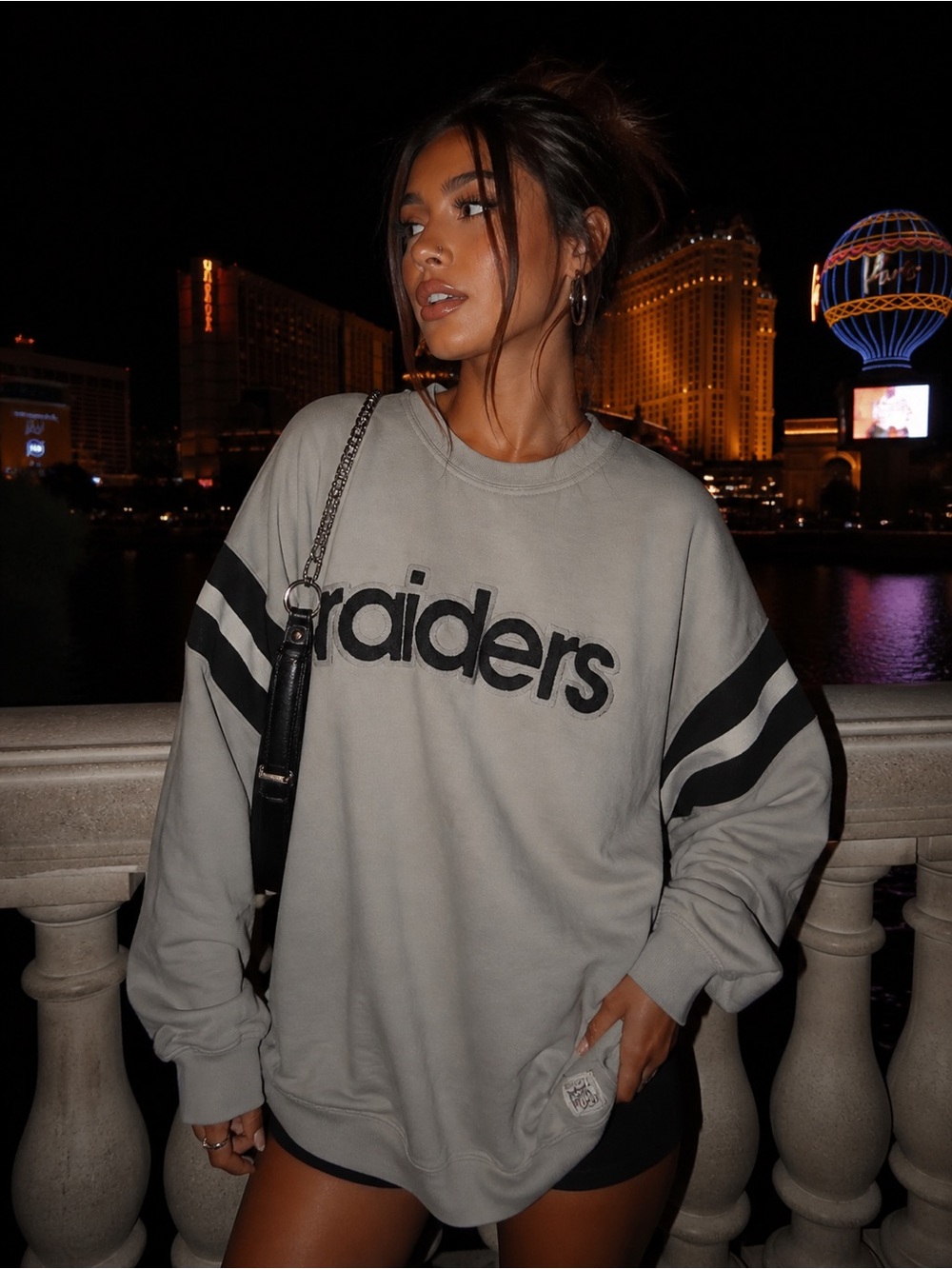 NFL Raiders Oversized Crewneck Sweatshirt Gray Neutral Chenille Embroidered 2X